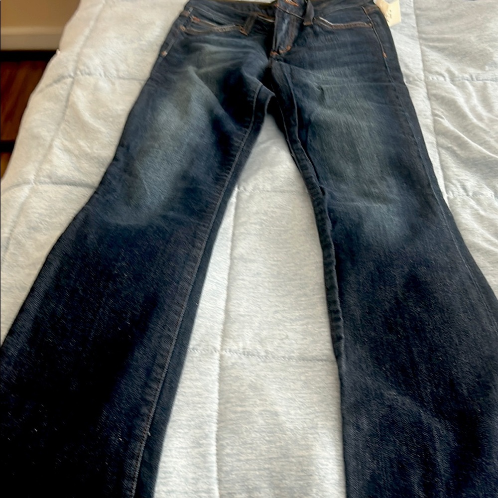 Joe’s Classic Blue Denim Jeans curvey boot cut  bell bottom Sz 24 dark blue